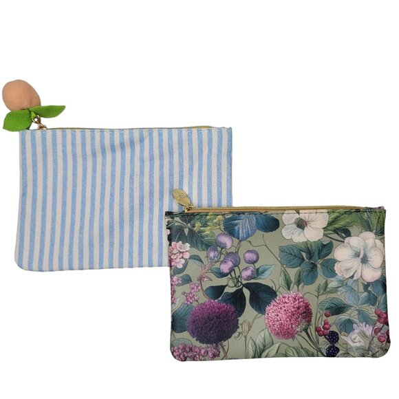 Ipsy set of 2 cosmetic makeup bags. peach summer striped spring floral no makeup - Picture 1 of 3